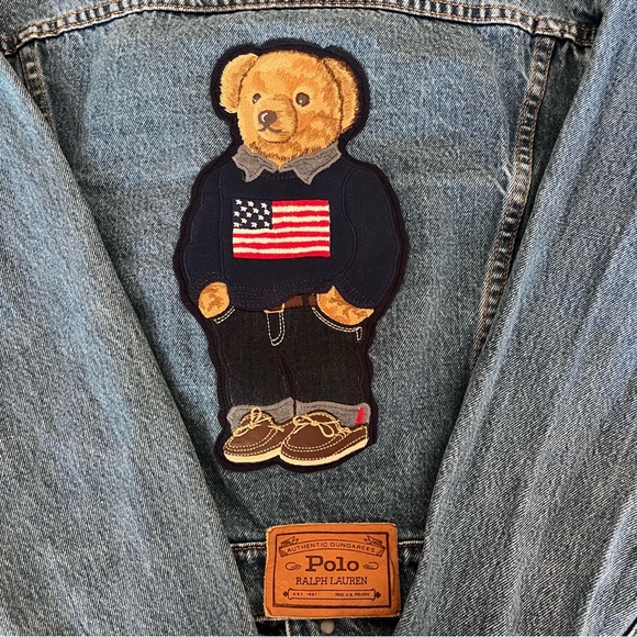 ‼️SOLD‼️ Polo Ralph Lauren denim trucker jacket with preppy bear patch – custom - Picture 4 of 9